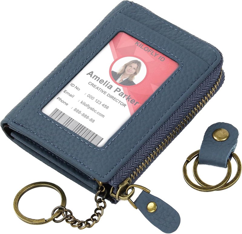 kilofly Genuine Leather Card Slot ID Holder Wallet + Keychain Cable Organizer - Image 1